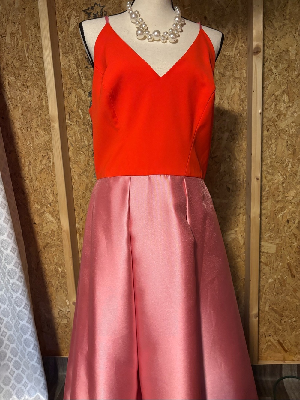 Girls Two-Tone Coral Red and Pink Party Dress